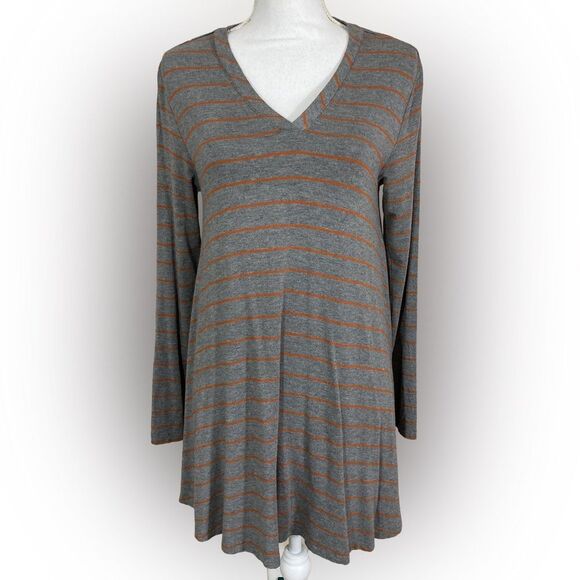 Matilda Jane Tops - Matilda Jane Windsong Top M Gray Orange Striped Boho Tunic Casual Shirt